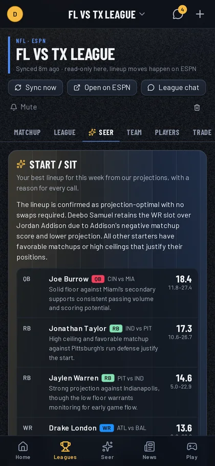 The Seer answering a start or sit question